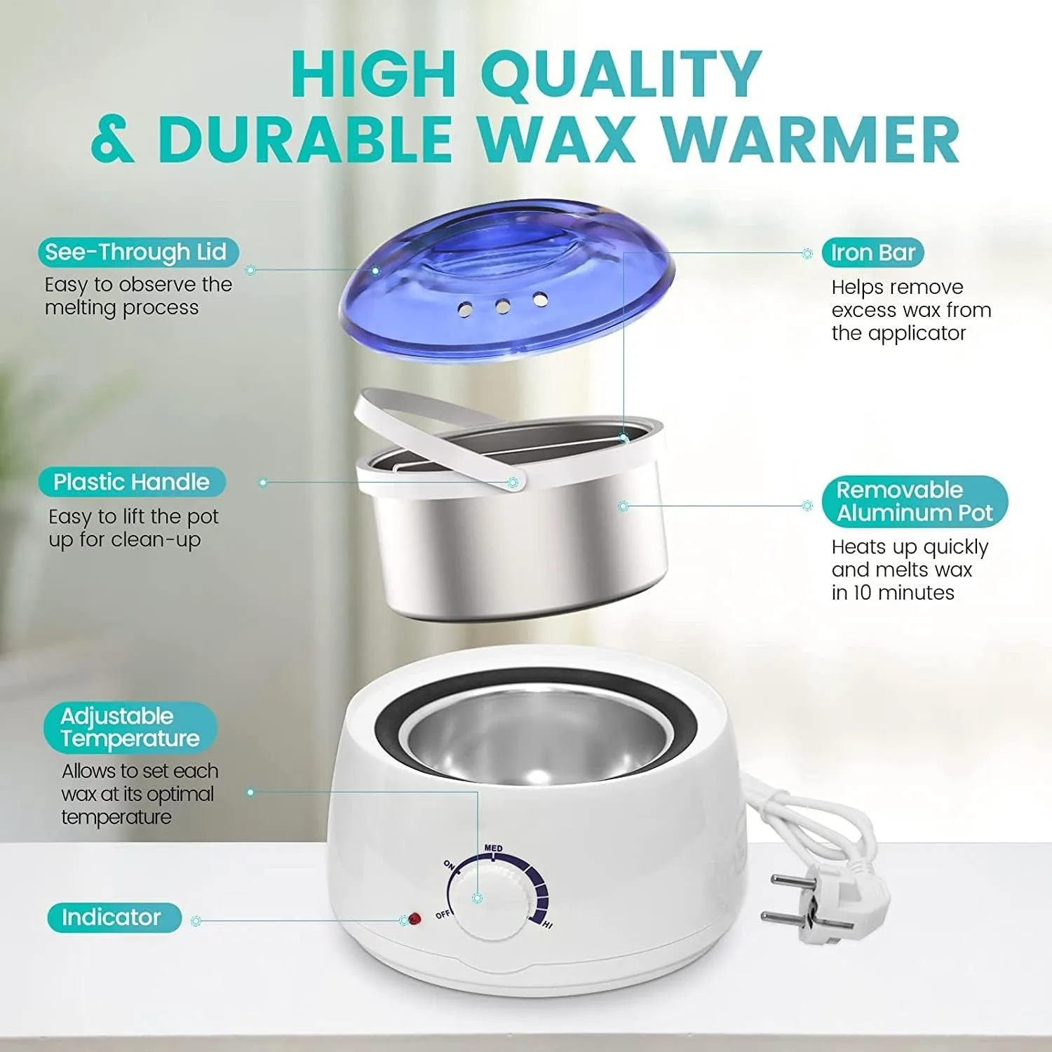 Waxing Kits Wax Warmer Full Kit, Wax Heater Kit with Wax Warmer, 4 * 100g Wax Beads and 30 Pcs Wax Spatulas, Painless at Home Wax Warme Hair Removal Kit Wax Kits