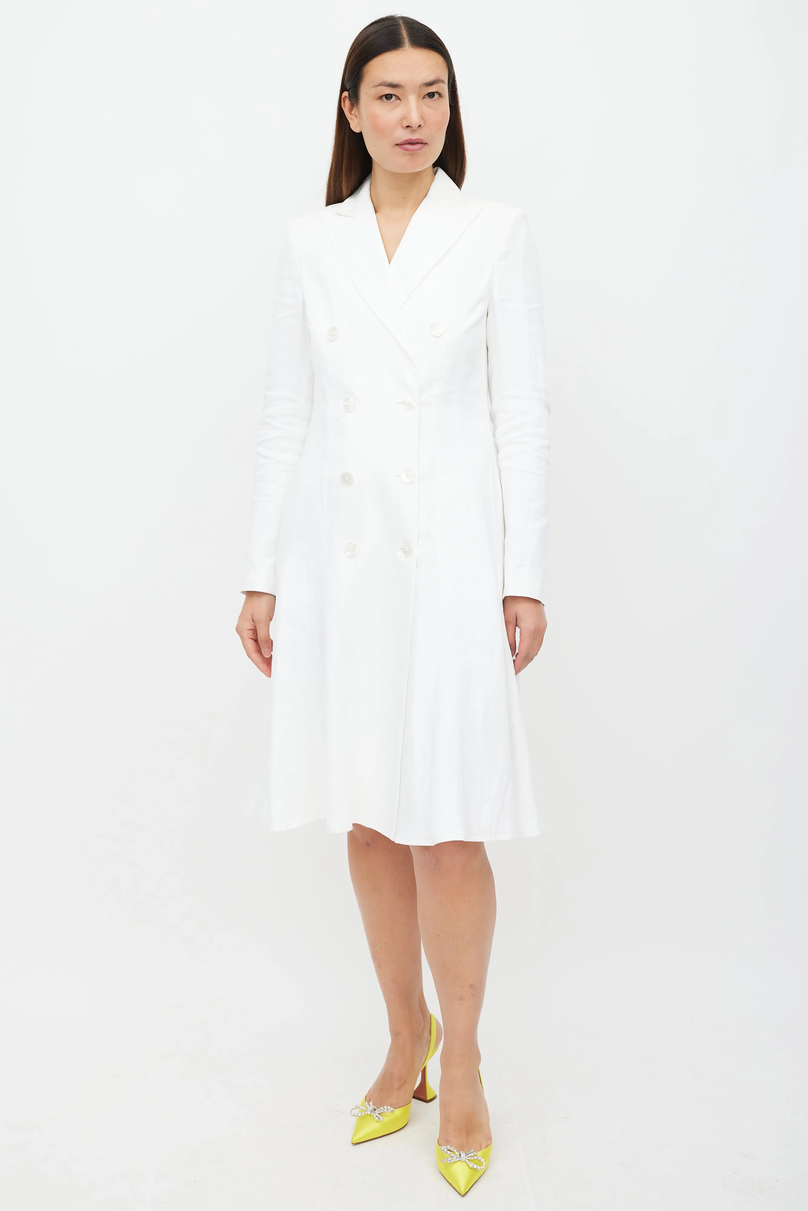 White Linen Double Breasted Dress