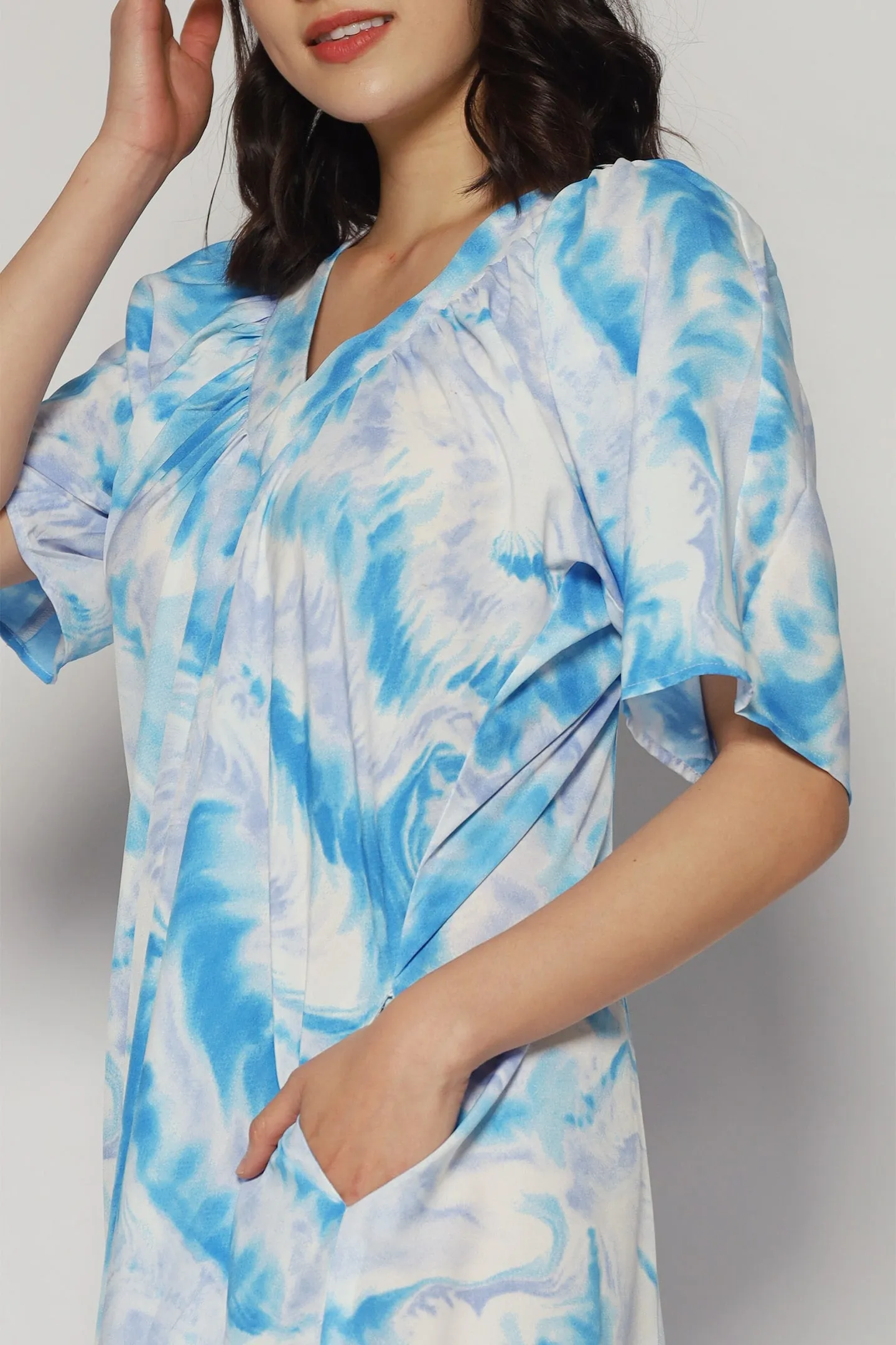 Whitney V Dress in Cloud Tie Dye