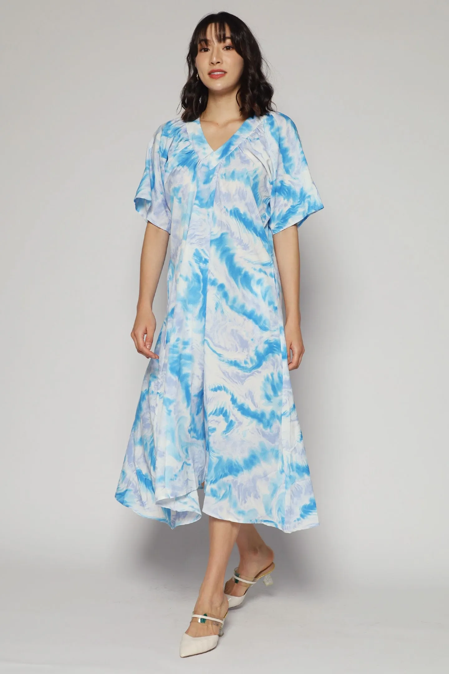 Whitney V Dress in Cloud Tie Dye