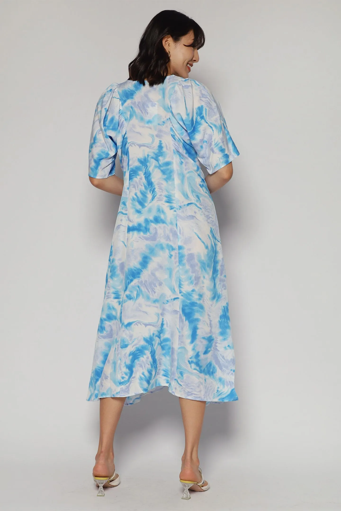 Whitney V Dress in Cloud Tie Dye