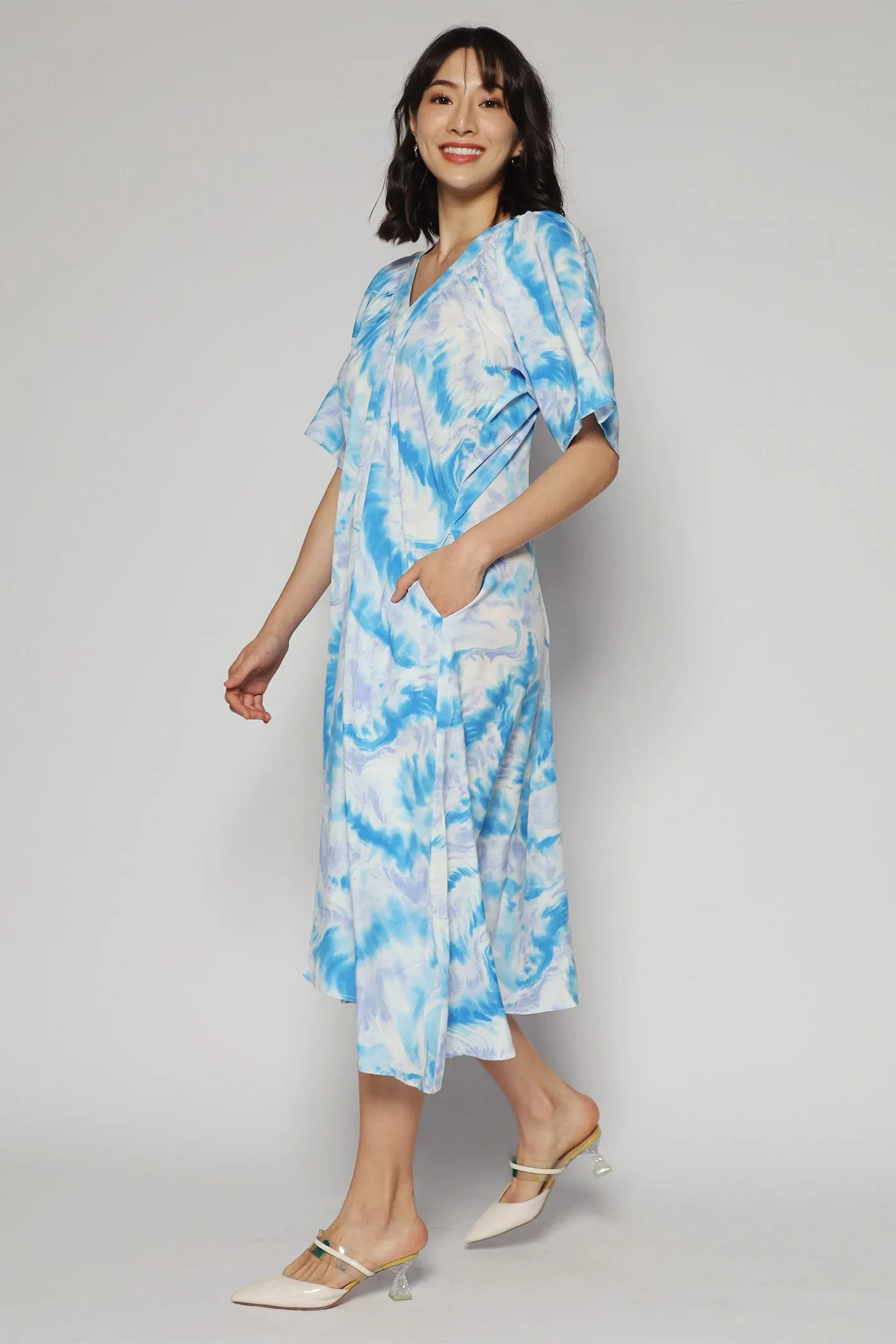 Whitney V Dress in Cloud Tie Dye