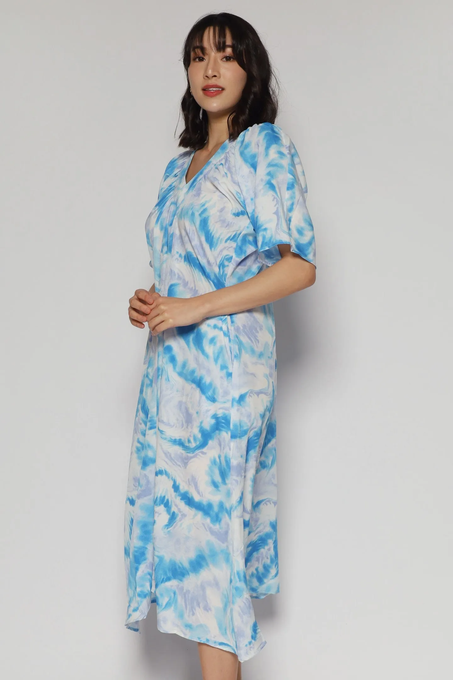 Whitney V Dress in Cloud Tie Dye