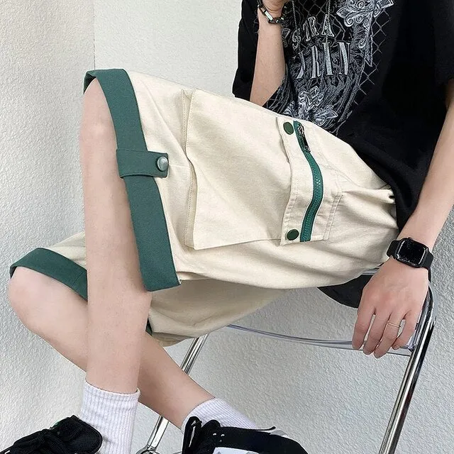 Wiaofellas 2023 Men Pants Fashion Cargo Shorts Harajuku Sweatpants Patchwork Lose Trunks For Men