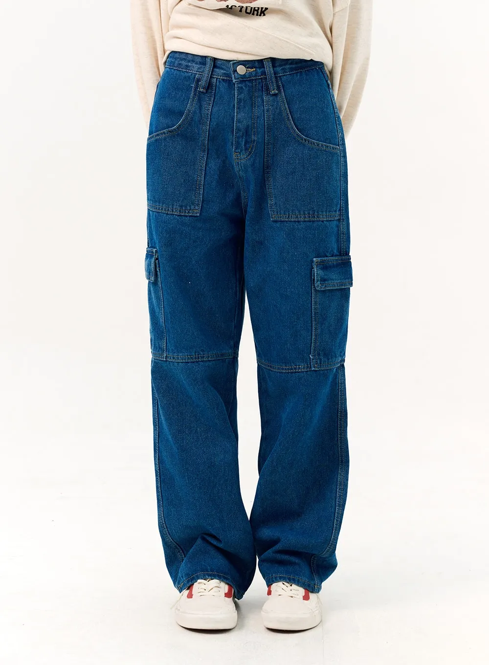 Wide Leg Cargo Pocket Jeans IO317