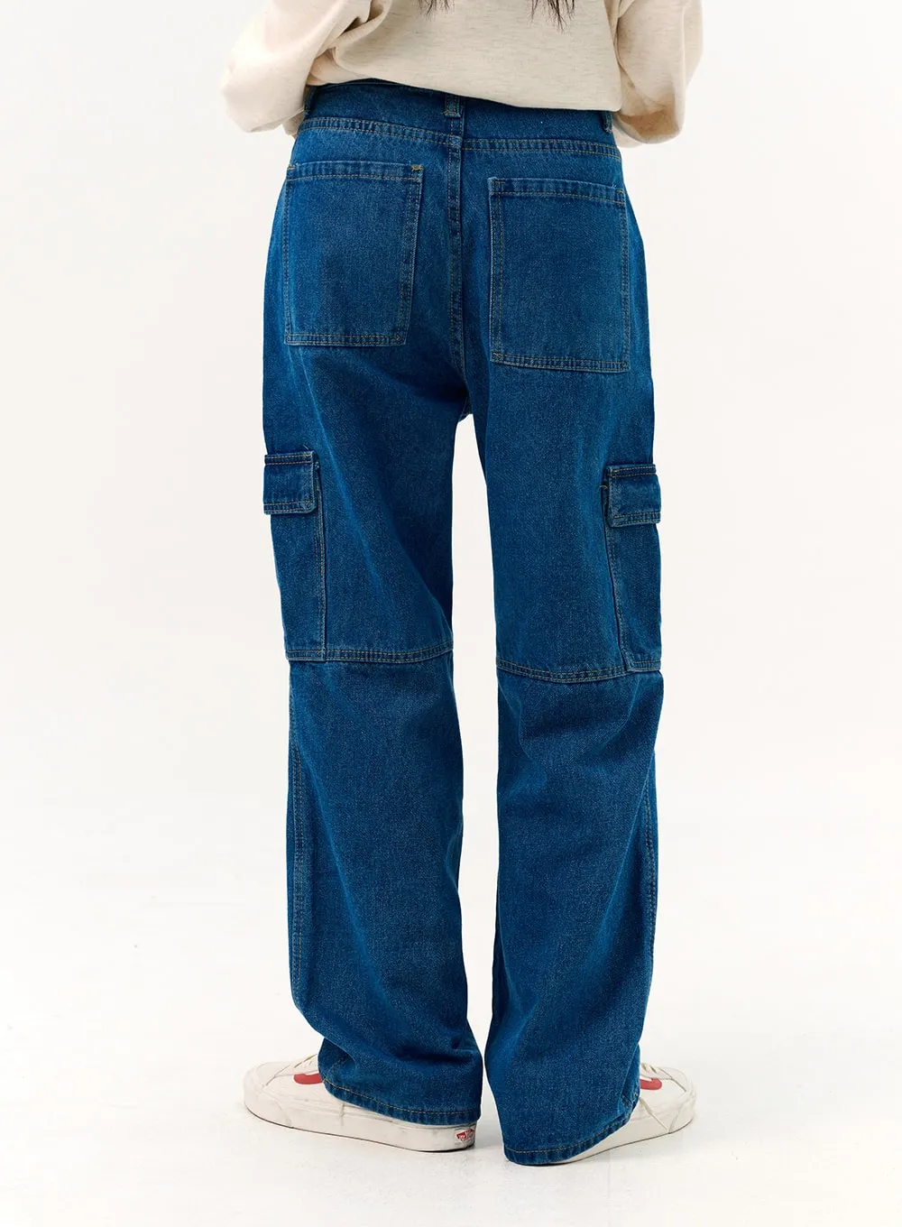 Wide Leg Cargo Pocket Jeans IO317