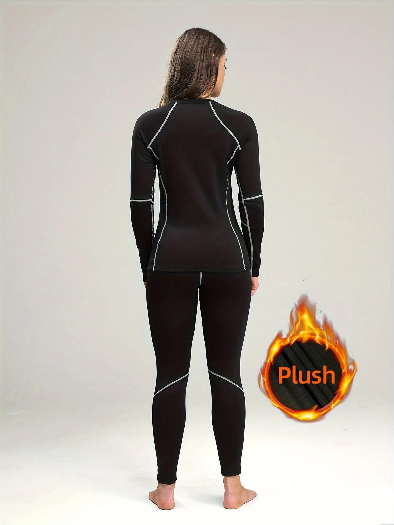 Women's 2pcs Thermal Activewear Set - Soft, Stretchy Long Sleeve Top & Leggings for Cozy Home and Outdoor Sports