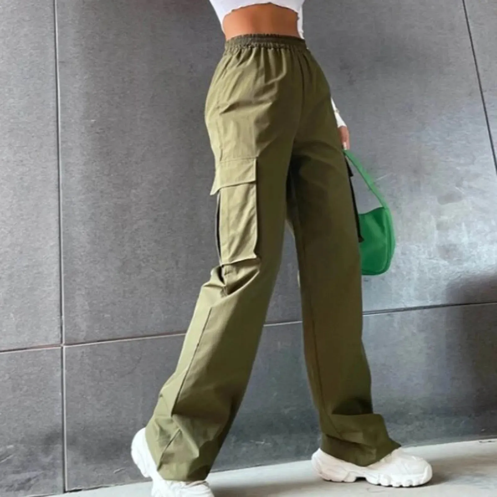 Womens Cargo Pants Elastic High Waist Wide Leg Trousers Straight Leg Joggers Outfits Baggy Wide Leg Sweatpants Oversized Pants