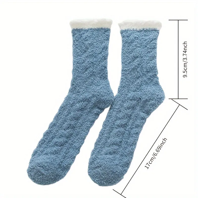 Women's Knee-High Cozy Fleece-Lined Winter Thermal Slipper Stockings, Polyester and Spandex Blend, Solid Color, Knit Fabric, Machine Washable - 1 Pair