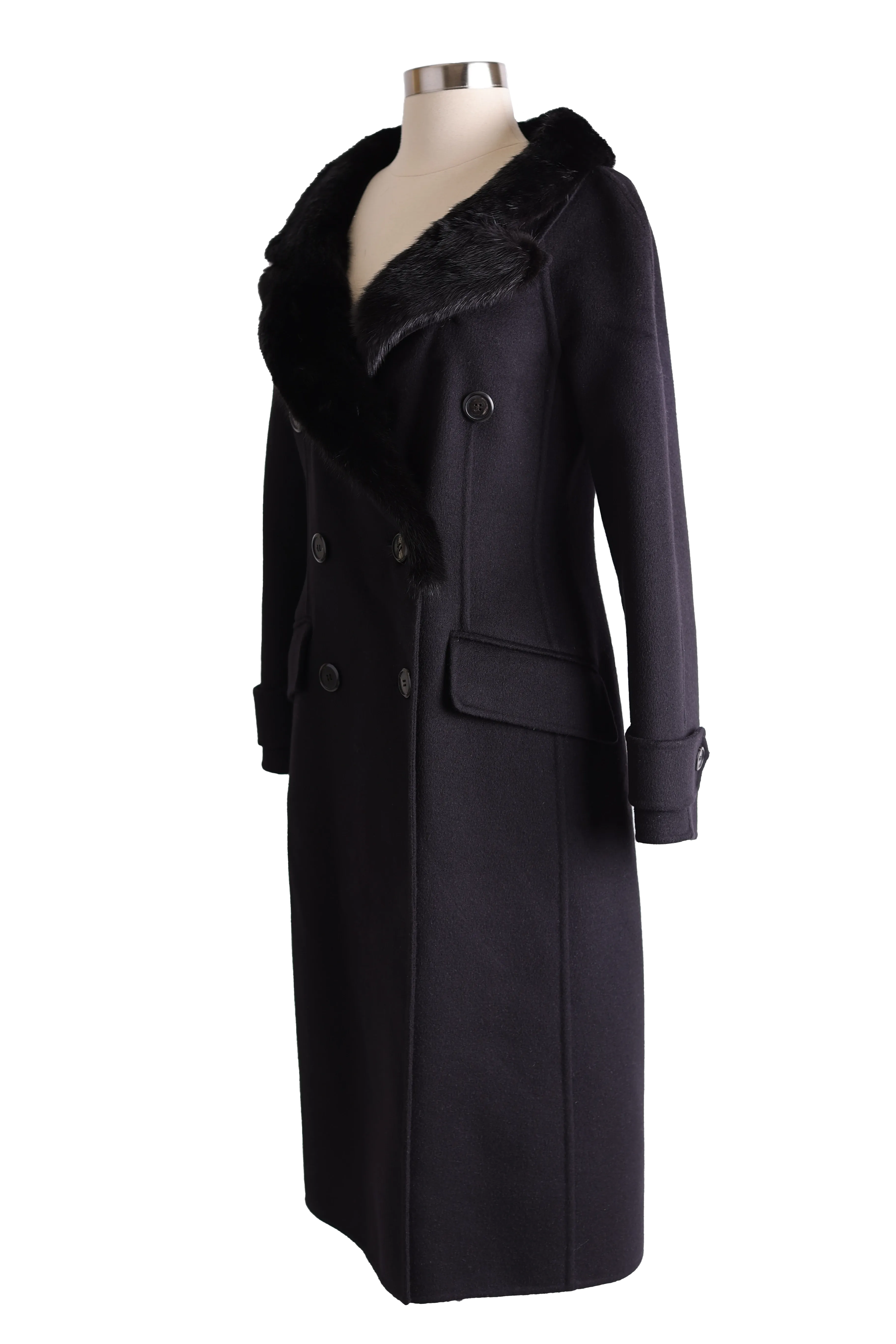 Wool Dress Coat W/ Mink Collar