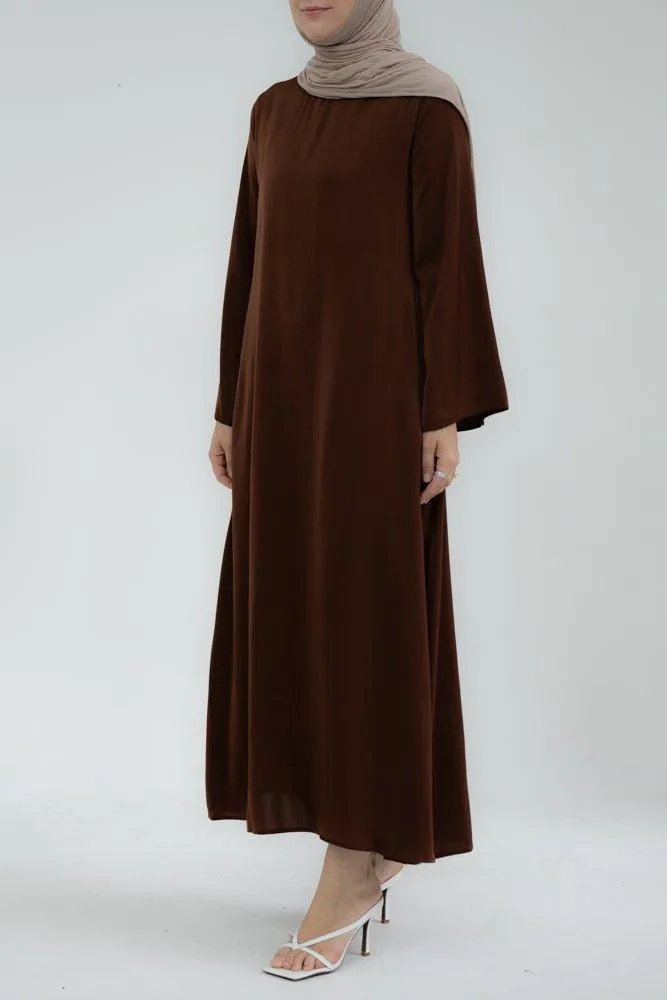 Yasmin Slip dress maxi length with a detachable belt and kimono sleeves in coffee