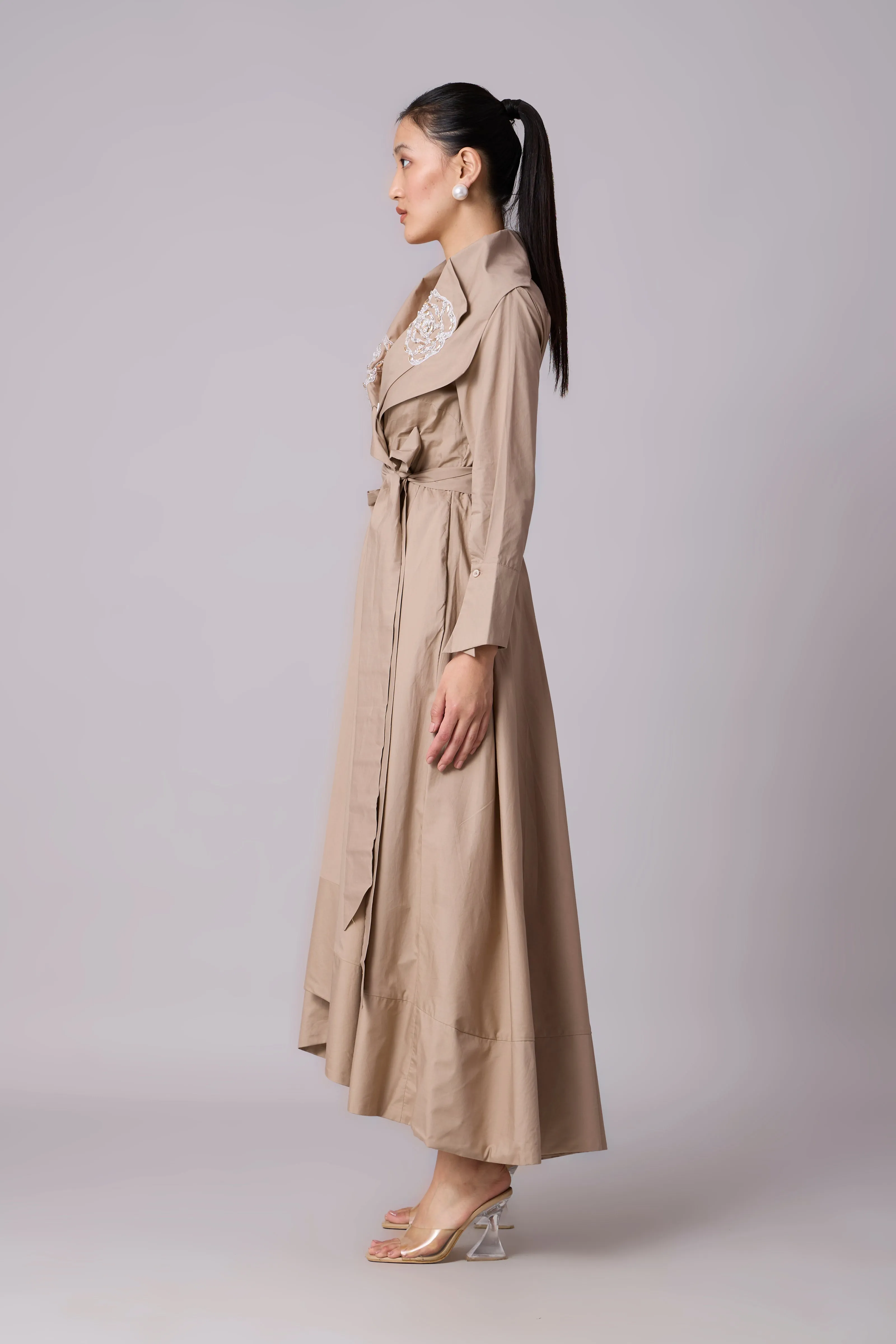 Zora applique Dress - Khaki