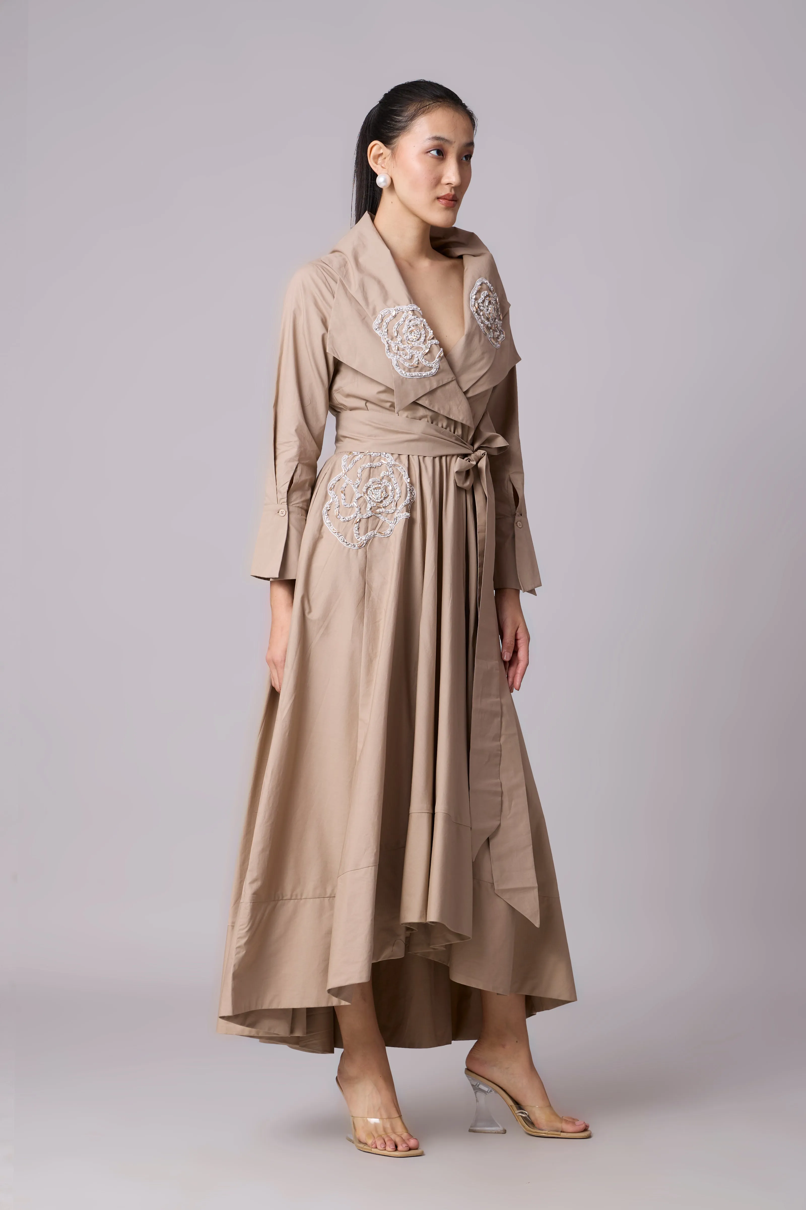 Zora applique Dress - Khaki